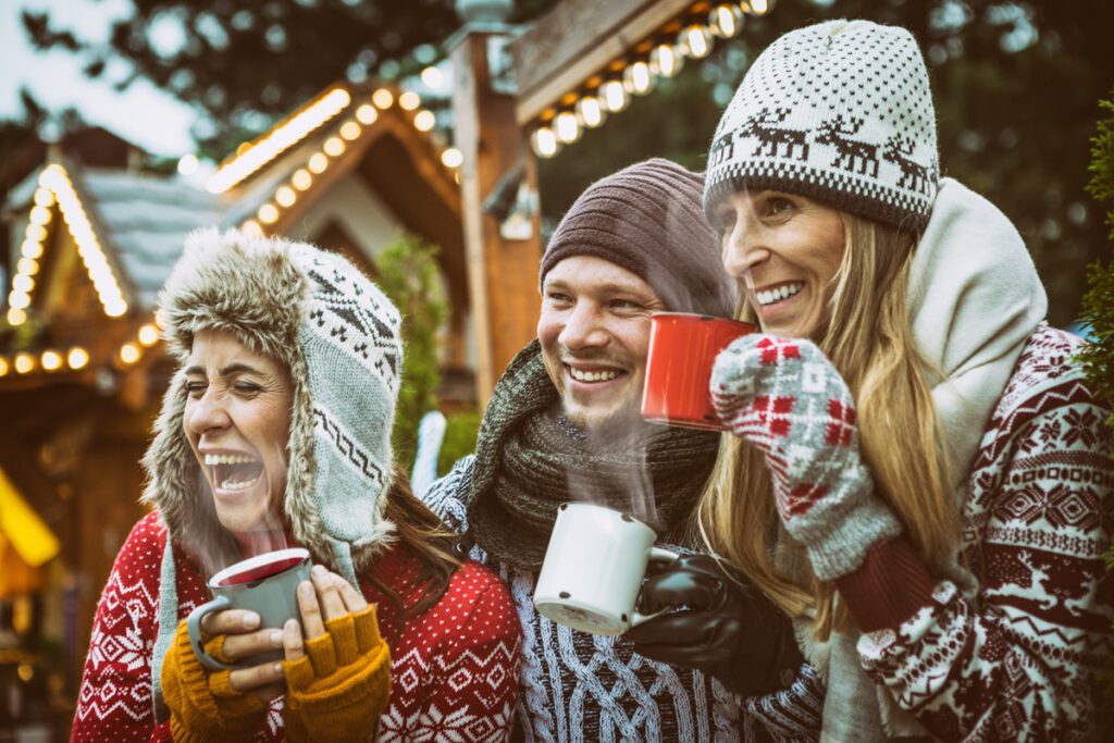 Friends enjoy an apres-ski event