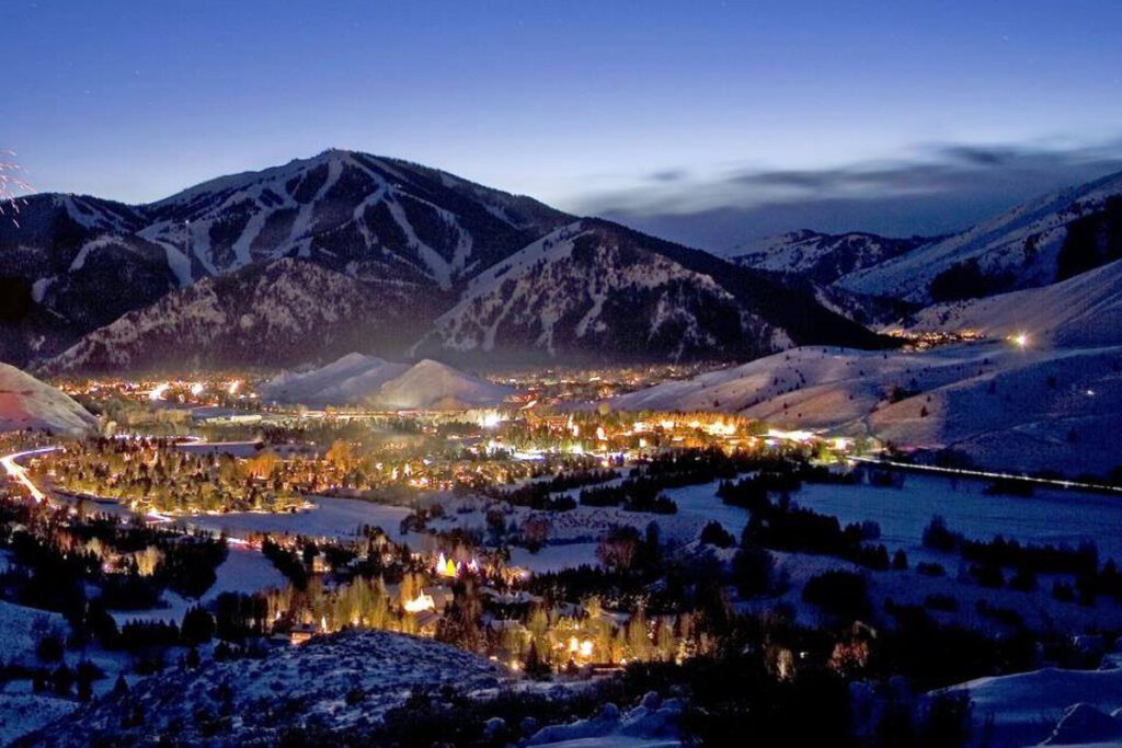Aerial view of Crested Butte at night.