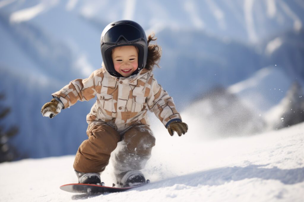 A young snowboarder at ski lessons