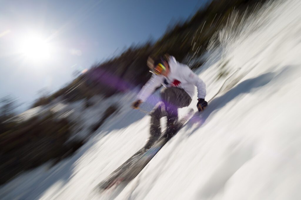 A skier travels at a high rate of speed