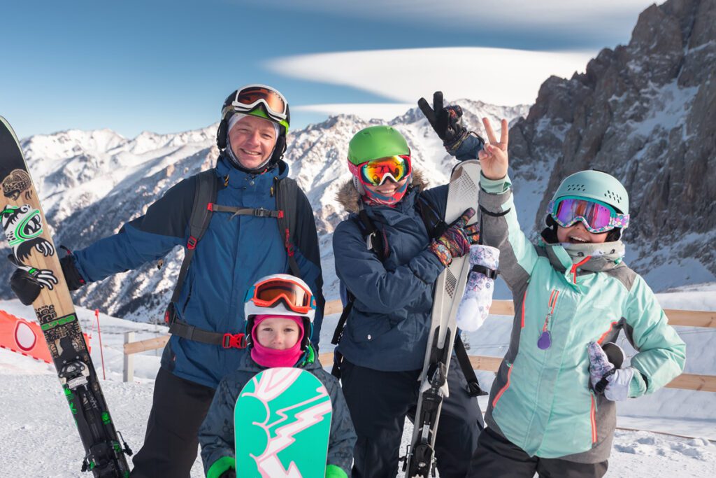 A family bonds on the ski slopes.