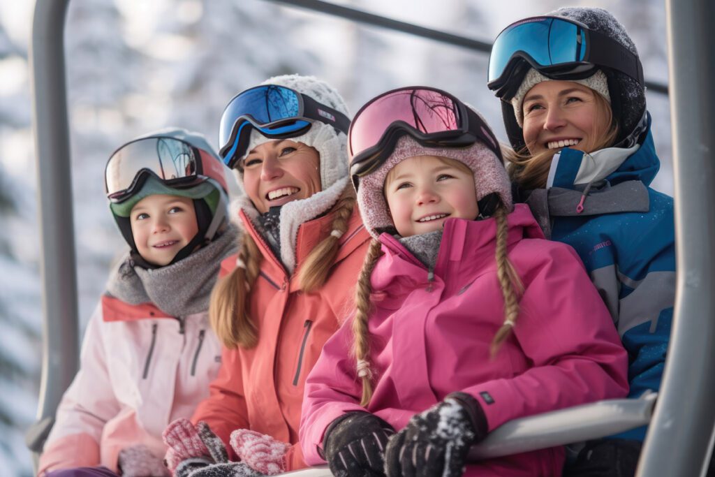 A family on a ski lift