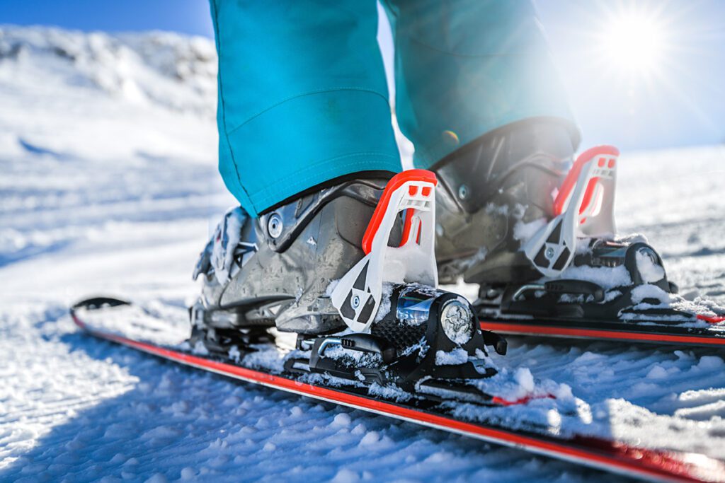 Ski boots and bindings.