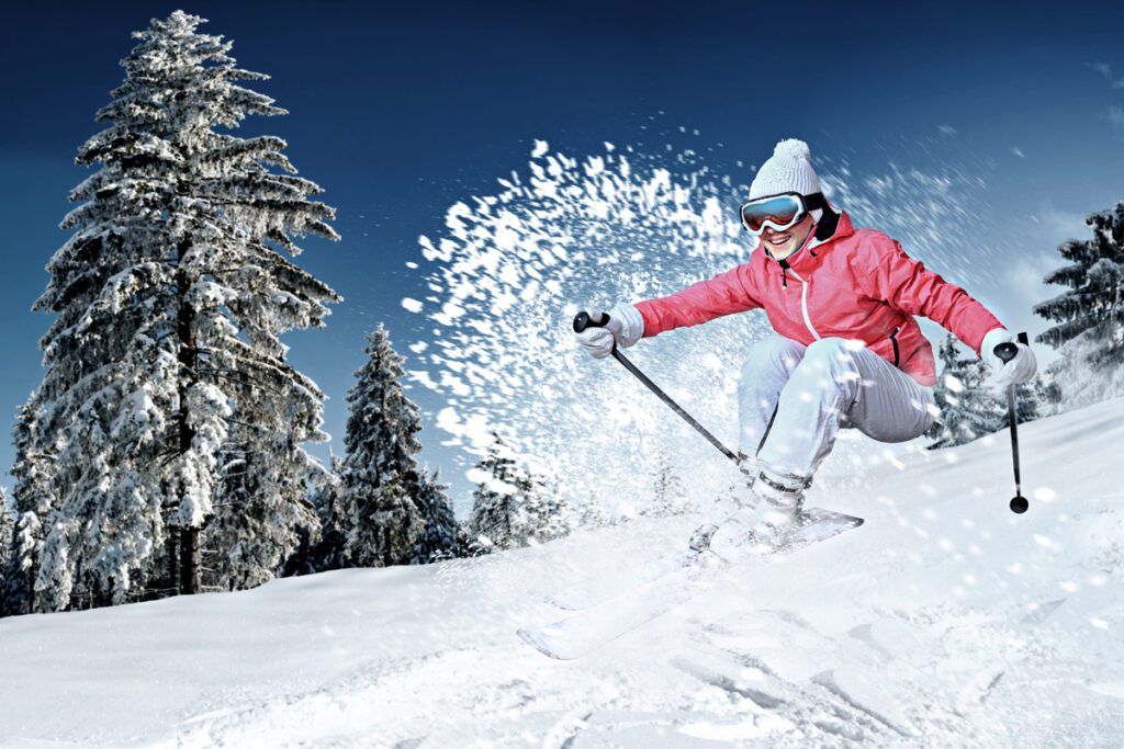 Female skier on a ski getaway.