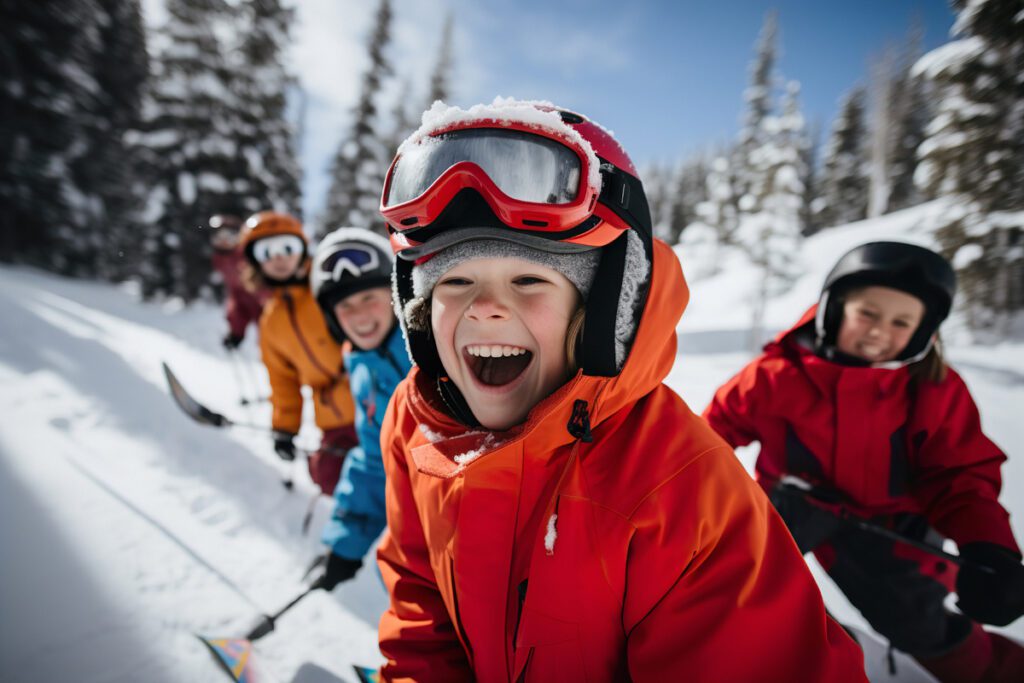 A group of kids enjoy the ski slopes