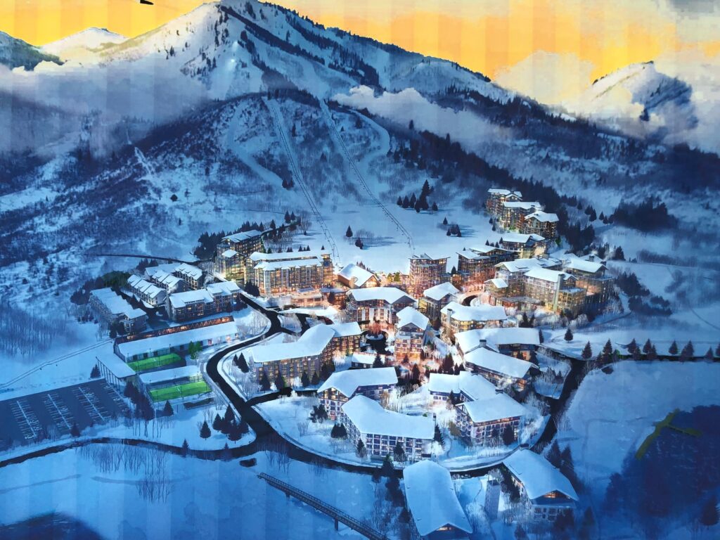 The proposed village at Mayflower Mountain Resort would include a total of three hotels and plenty of shopping and dining. (Rendering courtesy of Extell Development.)