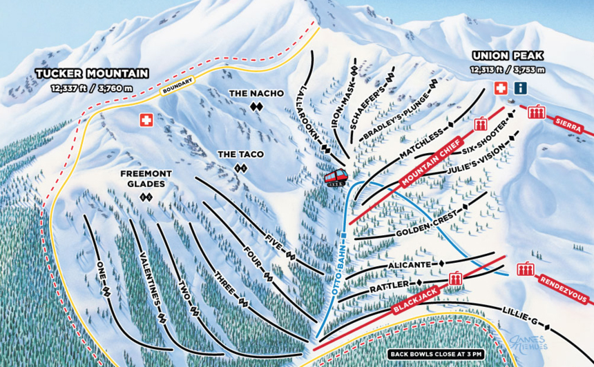 A new lift at the base of Blackjack chairlift will provide access to Tucker Mountain that was previously only accessible by Snowcat. (Map courtesy Copper Mountain Resort.)