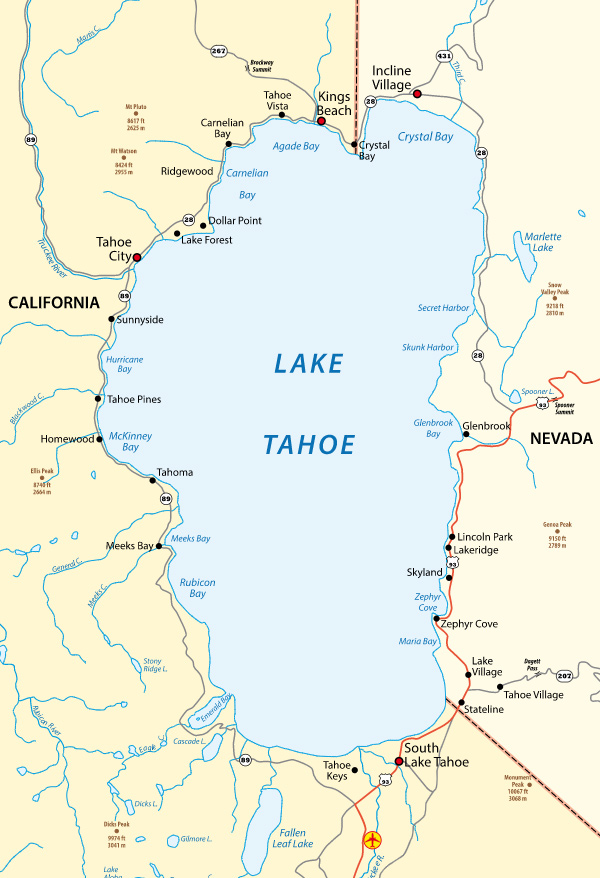 Lake Tahoe is an enormous lake that straddles the California/Nevada state line.