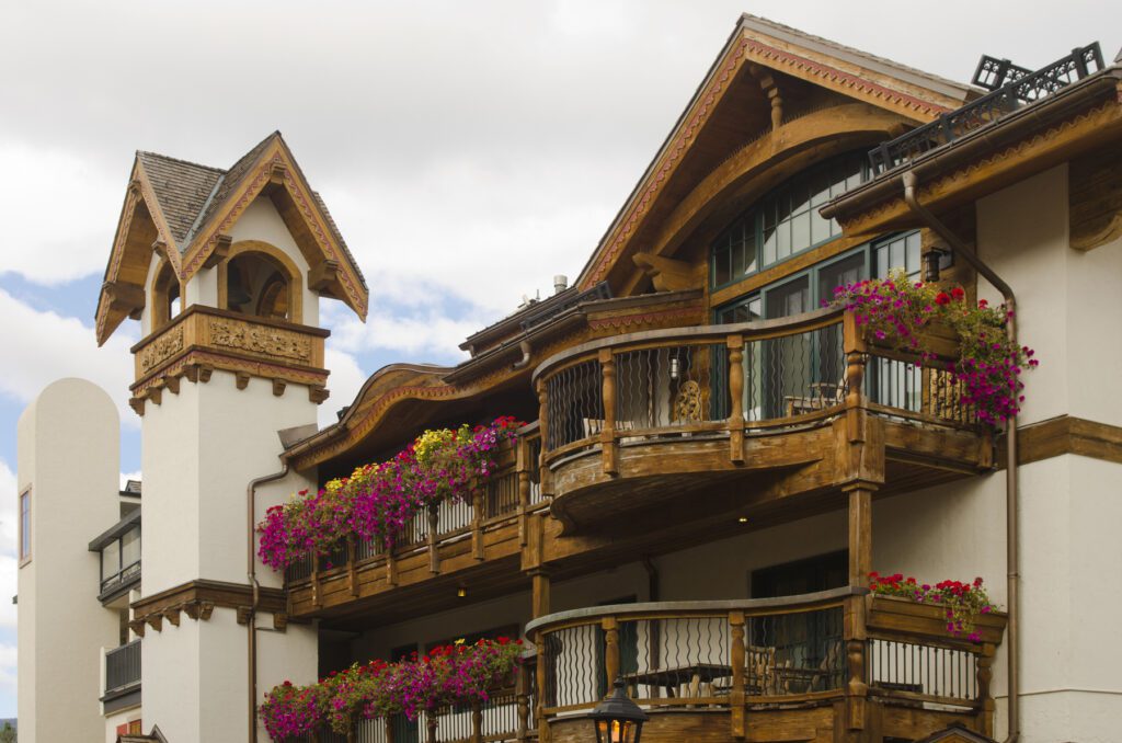 Vail Village is designed in a traditional Swiss style, with beautiful buildings and heated cobblestone walkways. 