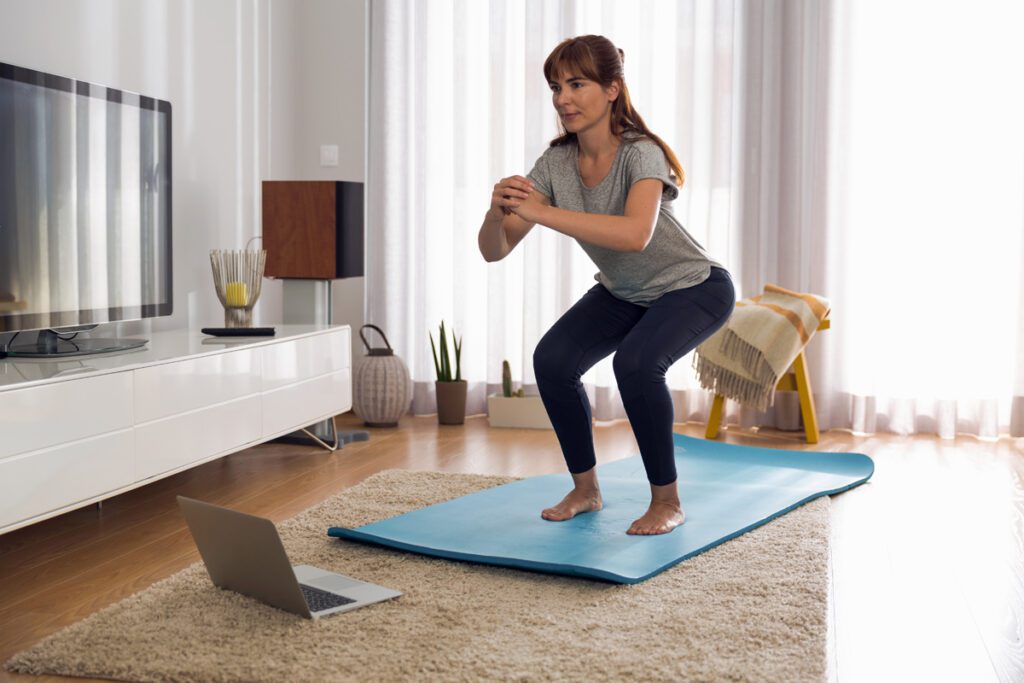 Squats are an easy exercise that you can do at home that doesn't require any additional gear or equipment. Hold your form and dig deep, and your quads will be burning in no time!