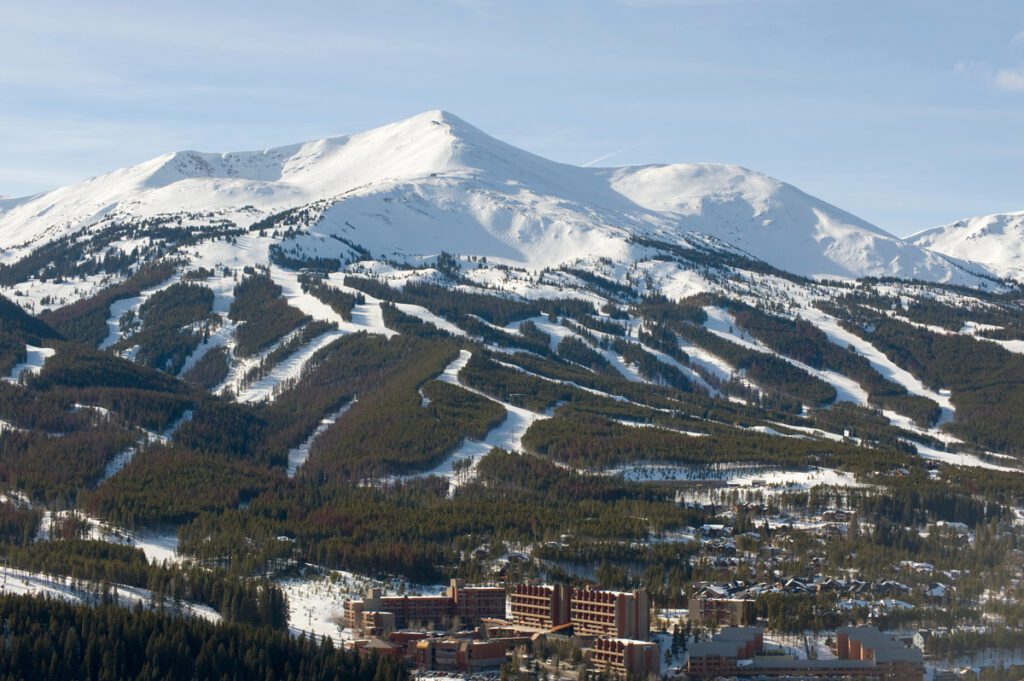 Aerial view of Breckenridge ski resort and condo rentals in Breckenridge