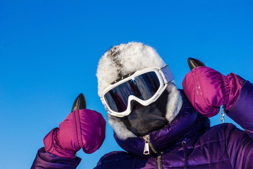 Happy skier at Solitude Resort in Utah.