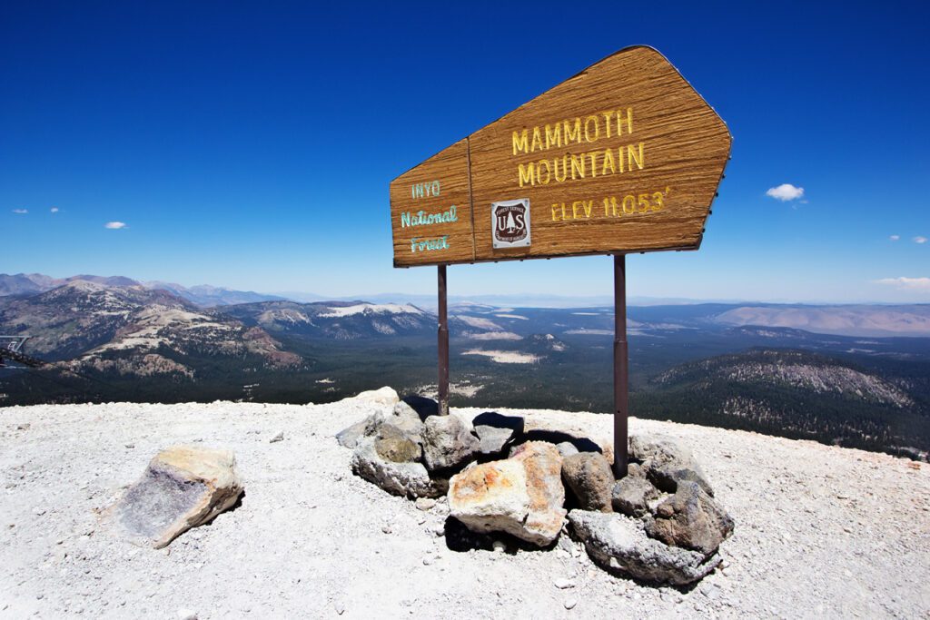 A Mammoth Mountain ski sign at the california vacation resorts