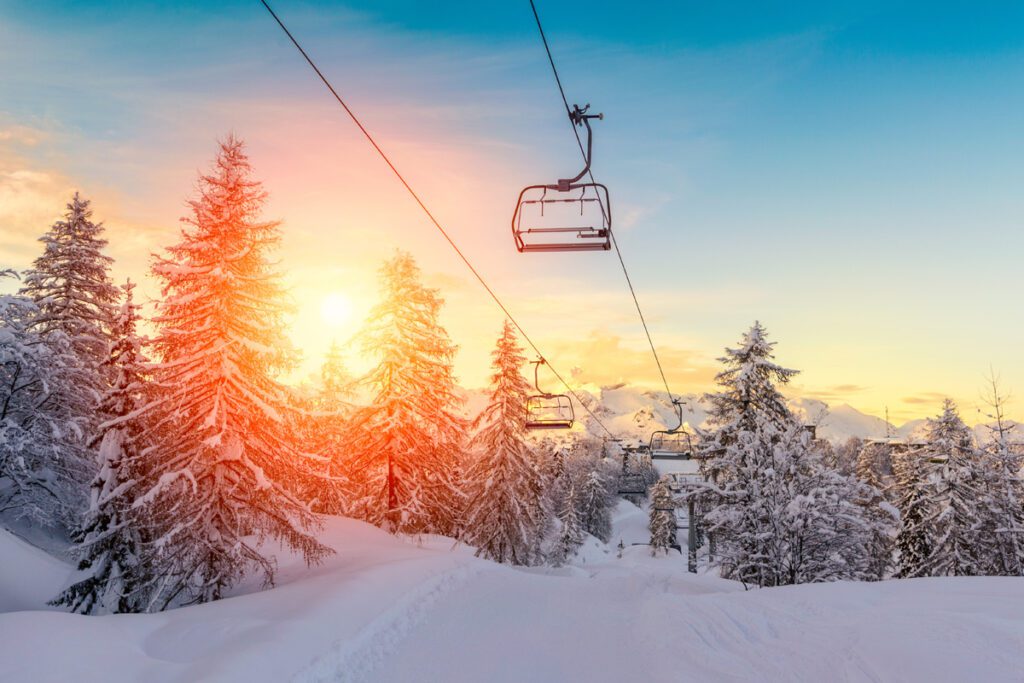 A snowy ski lift encountered with your multi mountain ski passes