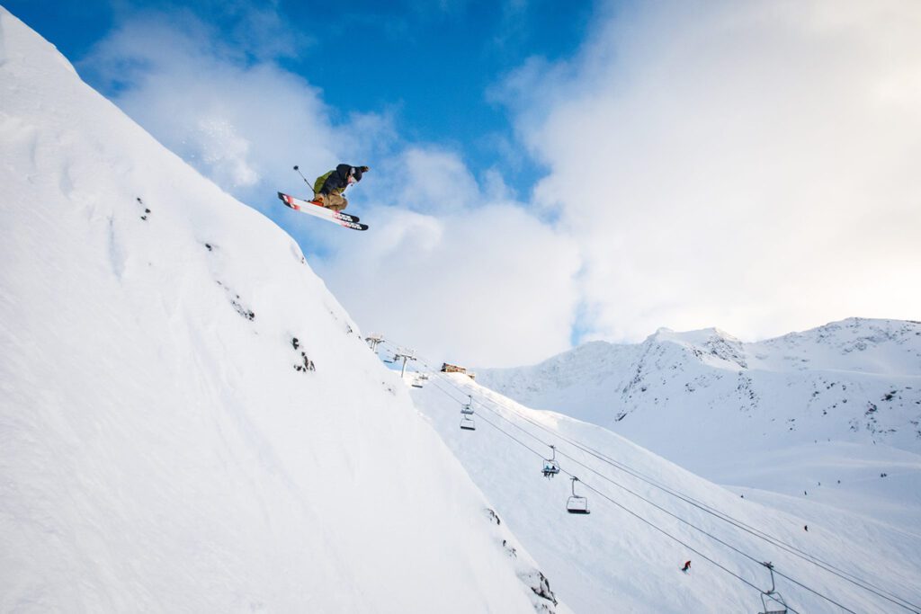 A man skies at Alyeska Resort in Alaska