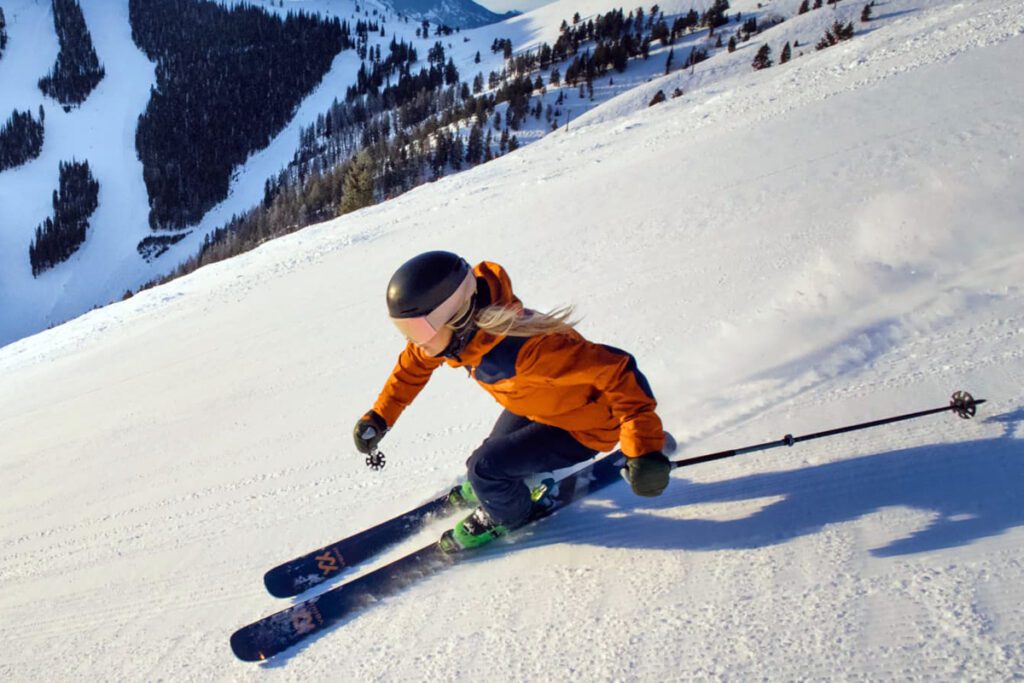 A woman skis at Sun Valley