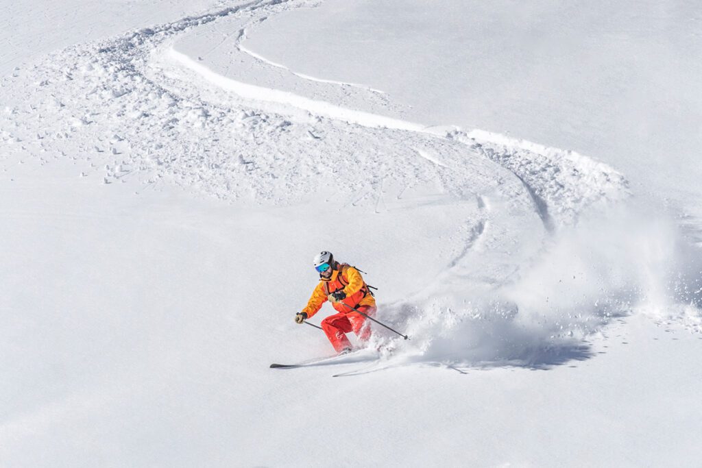 Backcountry skiing in fresh powder snow