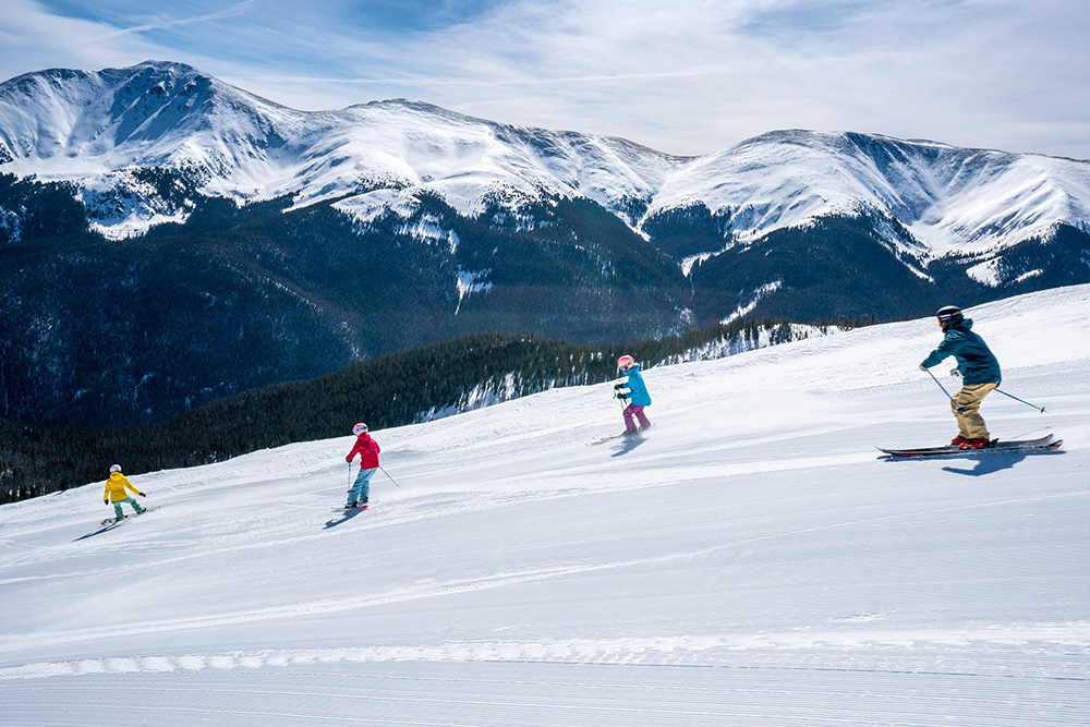 family skiing