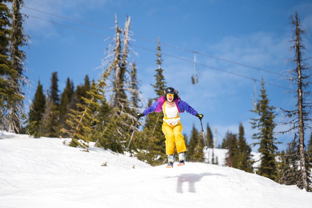 novice skier makes a jump